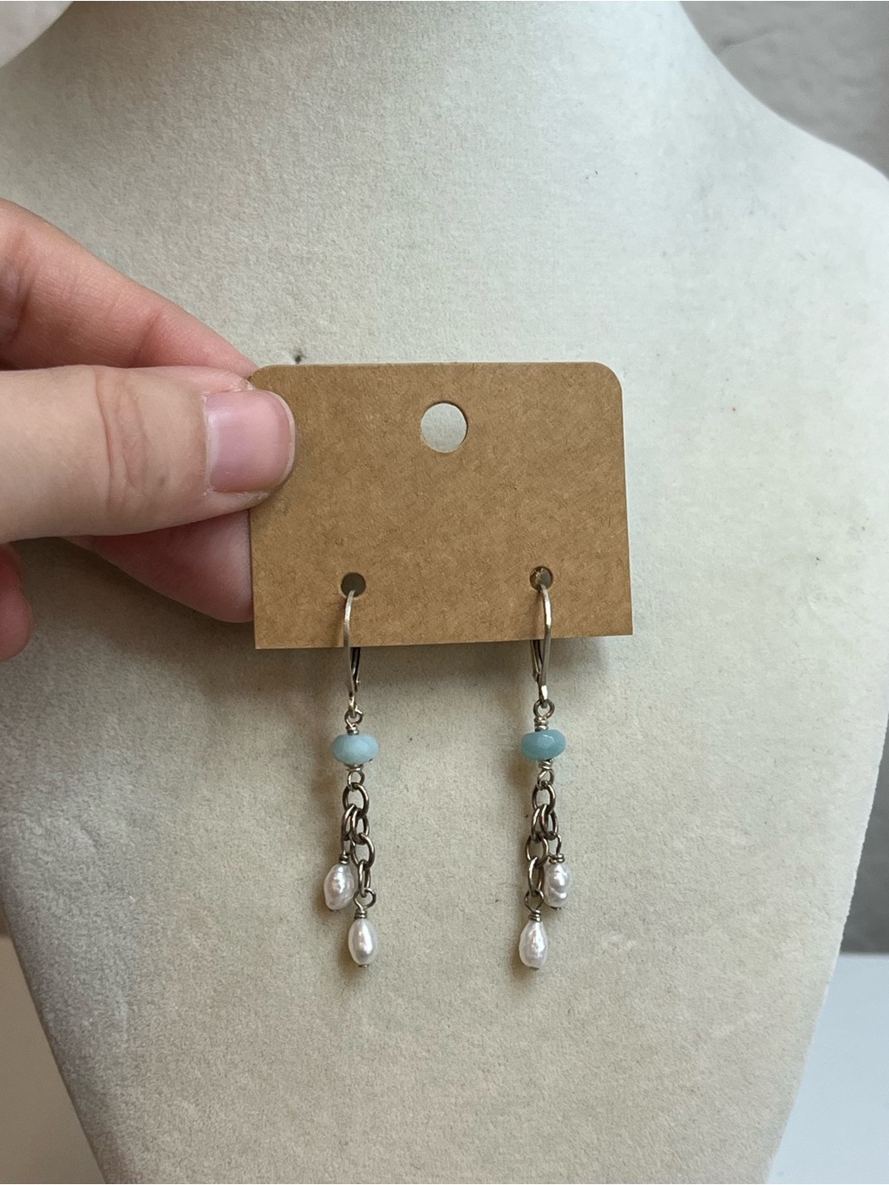 Vintage Sterling 925 drop fresh water pearl dangle earrings